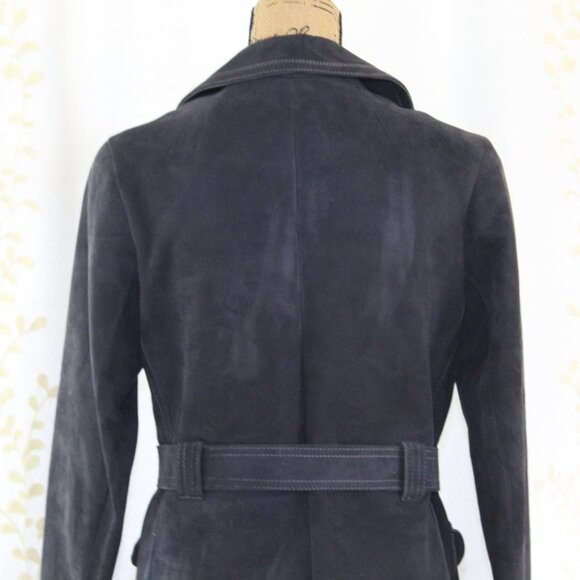 Vintage 1960s Mod Aleksander Norway Blue Lamb Leather Belted Jacket Women's S - Picture 5 of 16